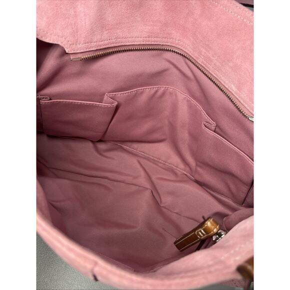 VTG Coach Suede Soho Double Buckle Flap Shoulder Bag Pink Tote Large Satchel Y2K - Picture 12 of 16